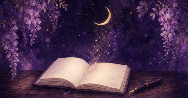 夜の机に開いた夢占い辞典の挿絵