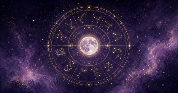 十二星座の輪と月が浮かぶ星座占い一覧の挿絵